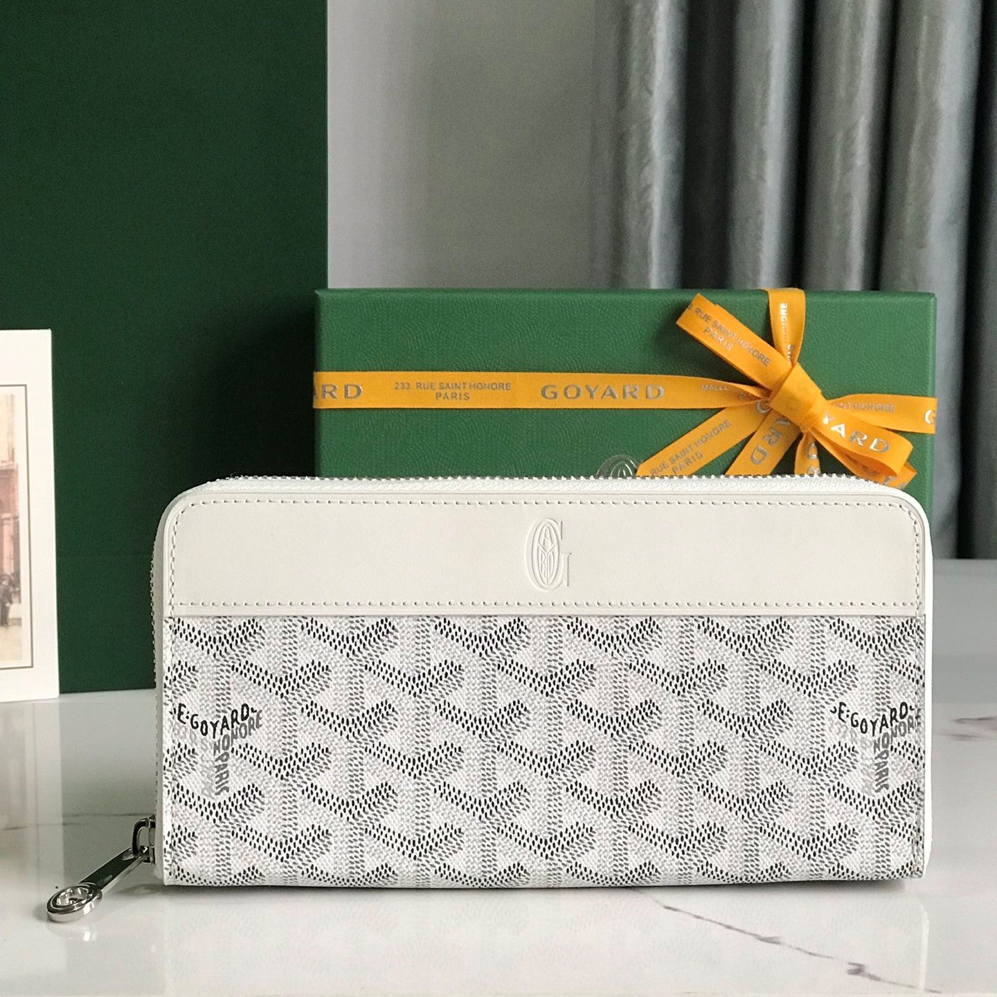Goyard Matignon GM Wallet 20cm White Canvas & Calfskin
