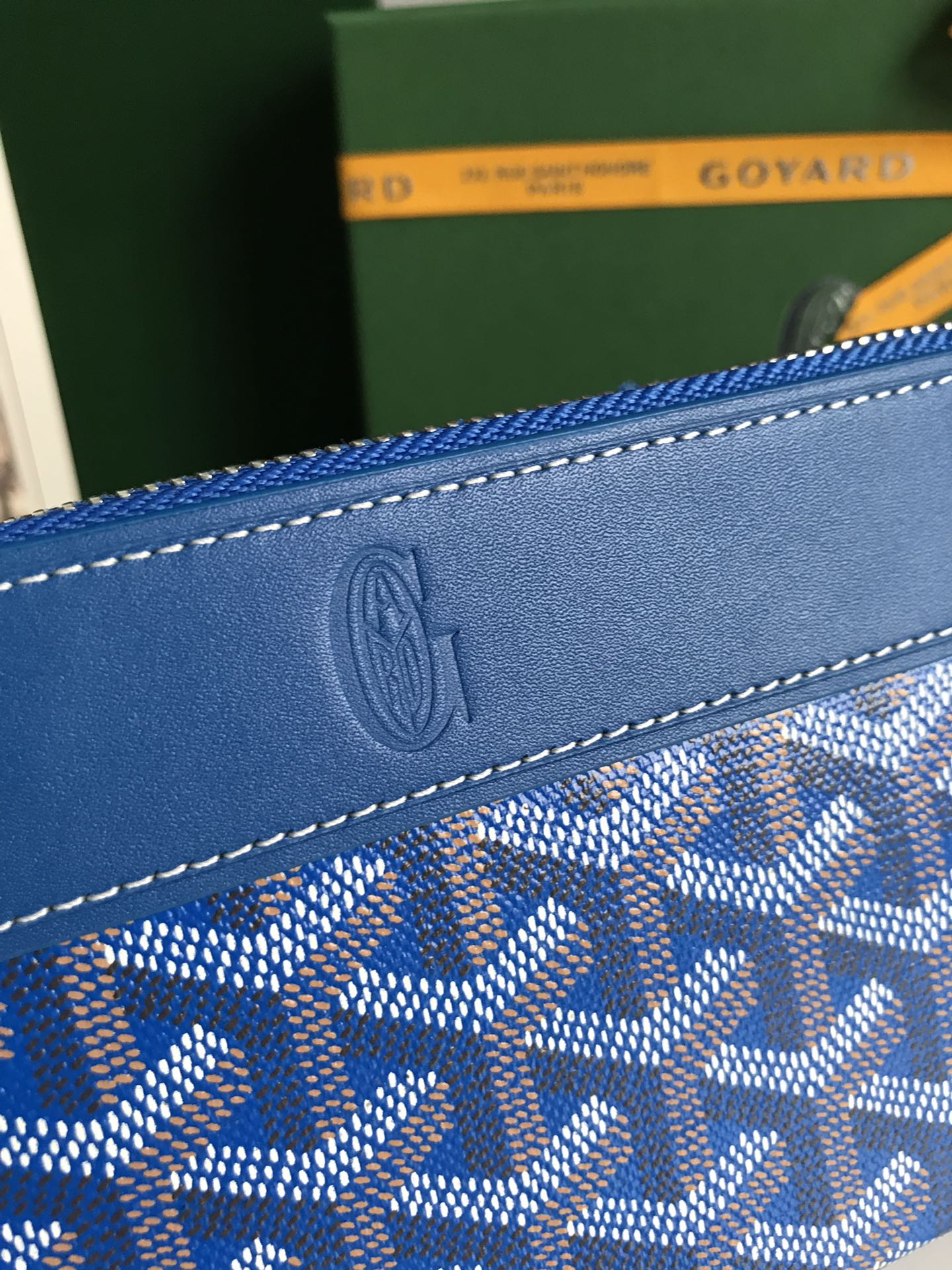 Goyard Matignon GM Wallet 20cm Blue Canvas & Calfskin