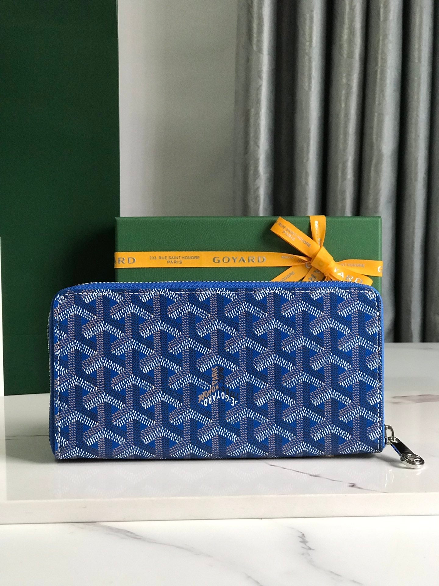 Goyard Matignon GM Wallet 20cm Blue Canvas & Calfskin