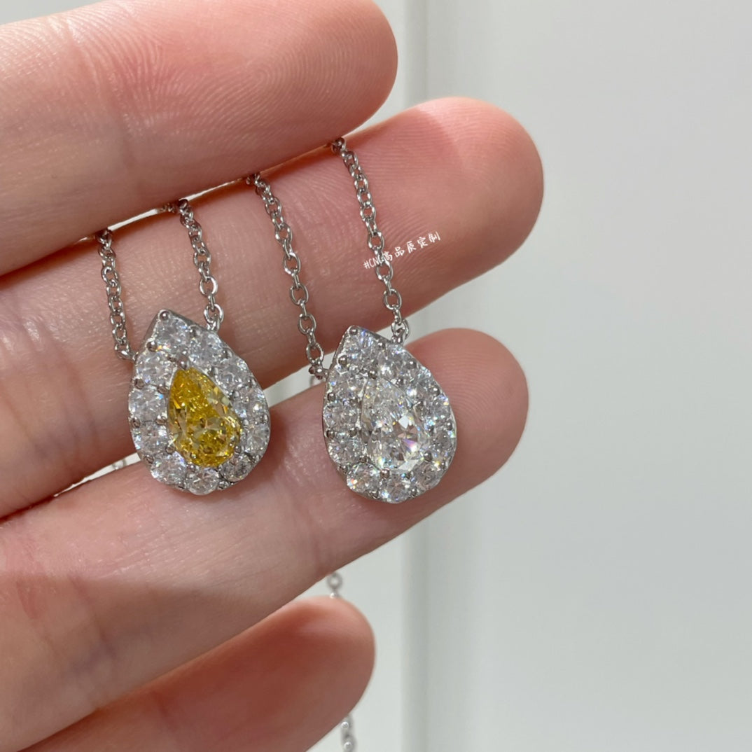 Graff Icon Pear Shape Yellow and White Diamond Pendant Necklace Sliver
