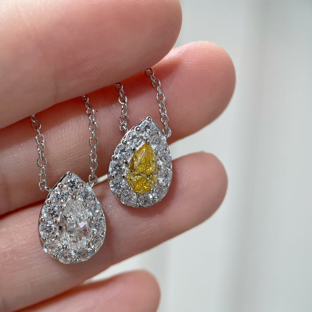 Graff Icon Pear Shape Yellow and White Diamond Pendant Necklace Sliver