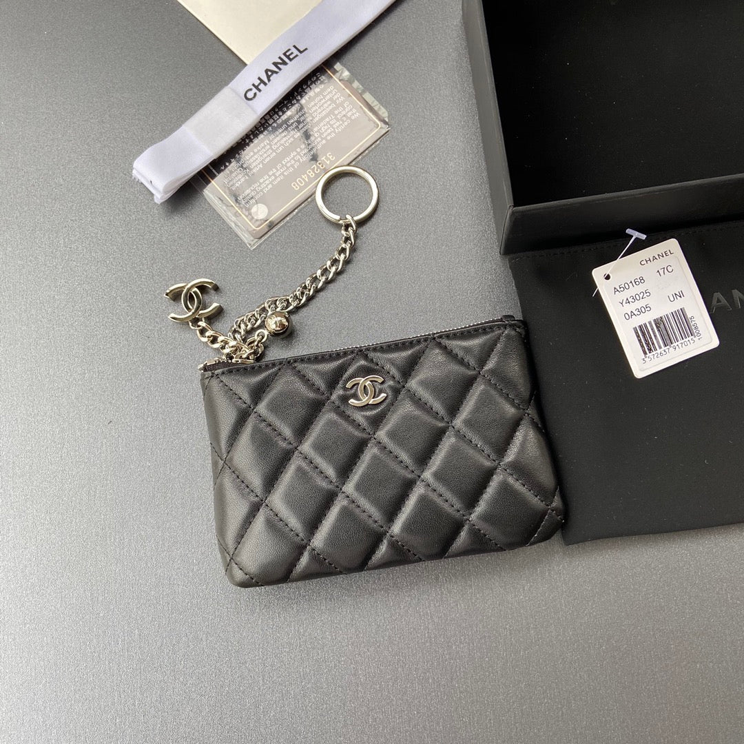 CC A50168 Keyring Cardholder Black Sheepskin Sliver Steel 229703