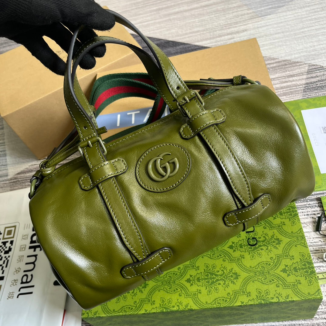 GG SMALL 28 DUFFLE BAG IN GREEN MOSS SOLF CALFSKIN