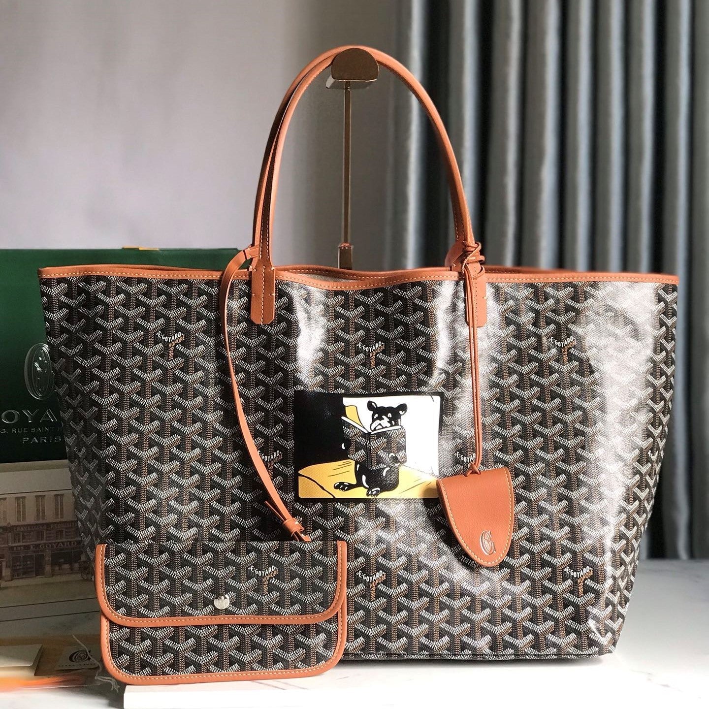 Goyard Hulot Saint Louis PM Bag 39cm Black Tan Canvas & Calfskin