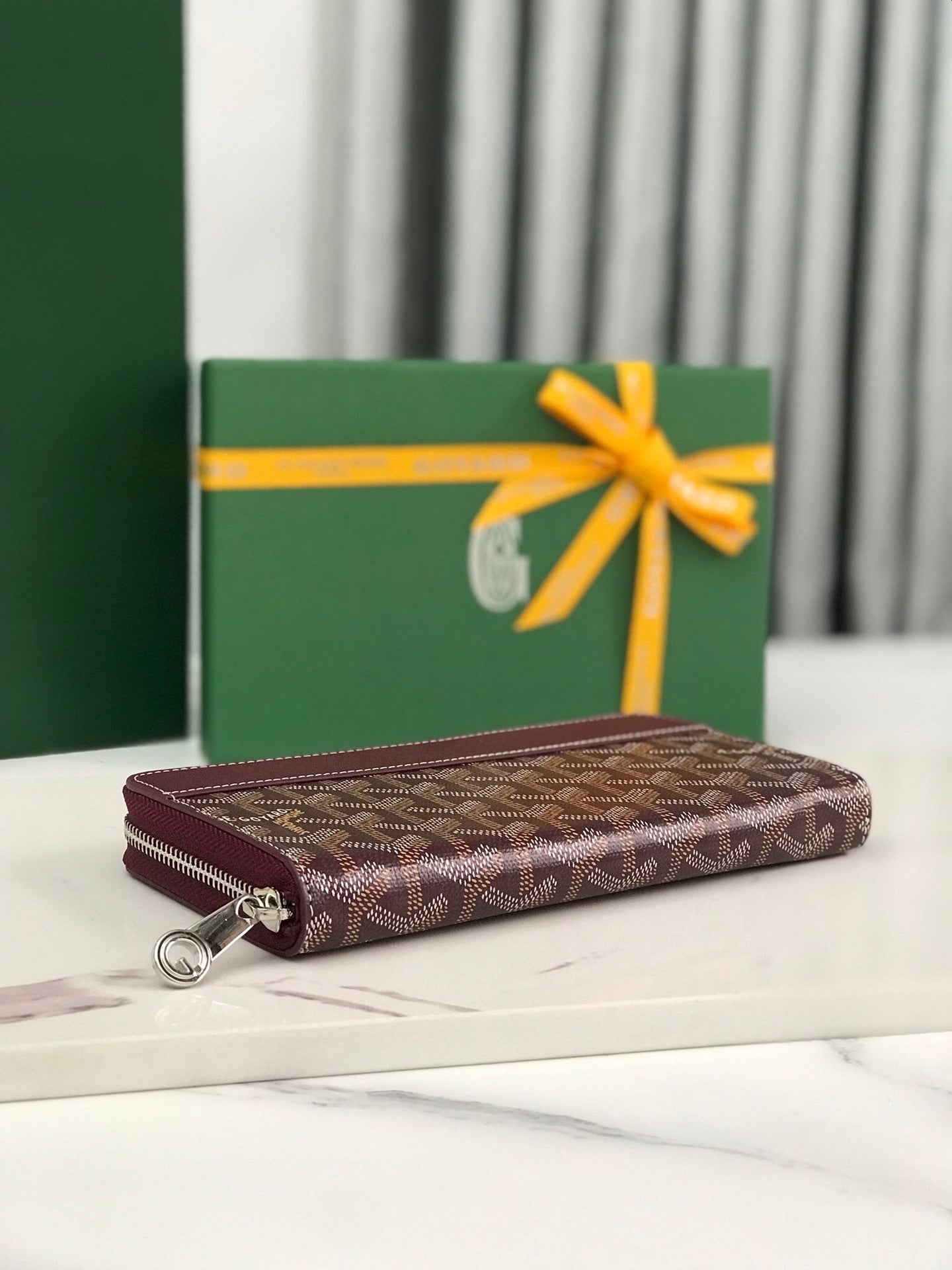 Goyard Matignon GM Wallet 20cm Burgundy Canvas & Calfskin