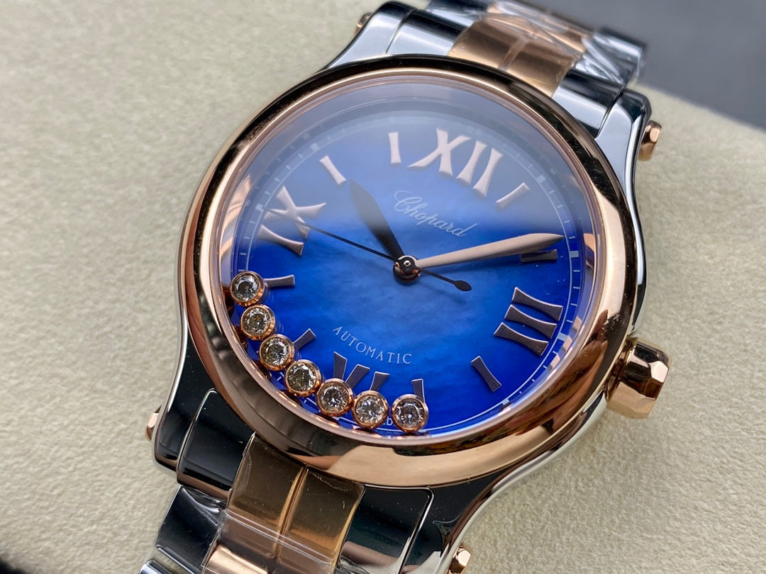 Happy Diamonds 36mm Pink Gold Deep Blue Dial
