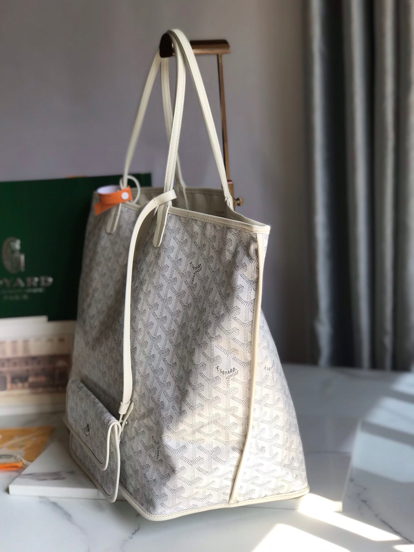 Goyard Anjou GM Bag 39cm White Calfskin Goyardine Canvas 290818