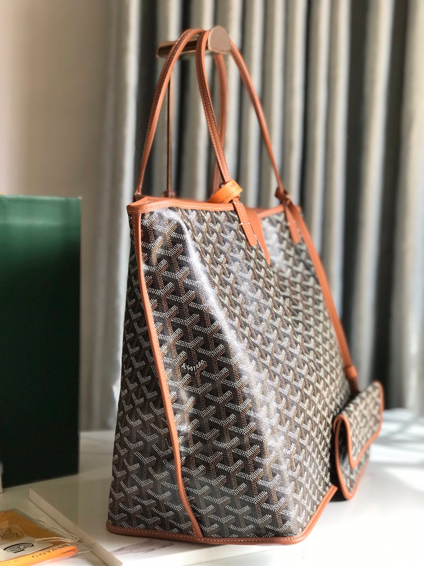 Goyard Anjou GM Bag 39cm Black Brown Calfskin Goyardine Canvas 290821