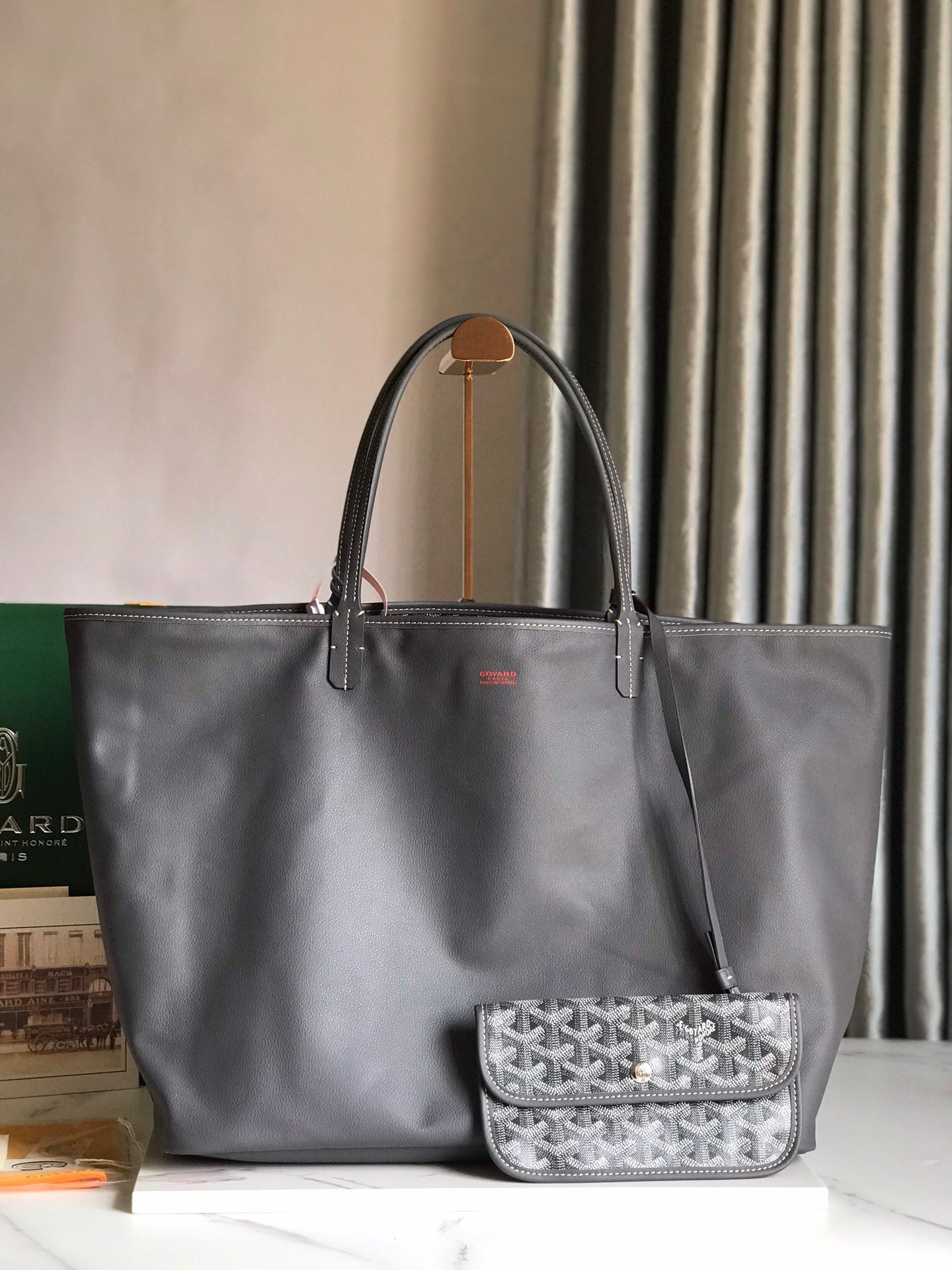 Goyard Anjou GM Bag 39cm Grey Calfskin Goyardine Canvas 290822
