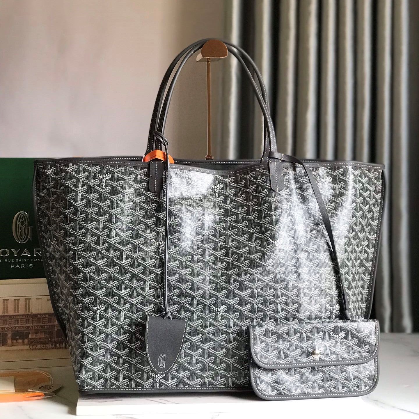 Goyard Anjou GM Bag 39cm Grey Calfskin Goyardine Canvas 290822