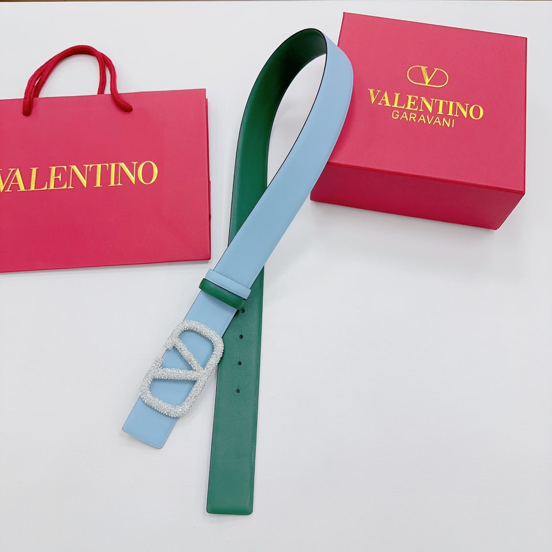 Garavani Reversible VLogo Signature Belt 40mm Blue Green Leather 200698