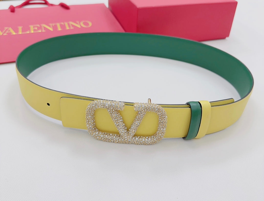 Garavani Reversible VLogo Signature Belt 40mm Lemon Yellow Green Leather 200702