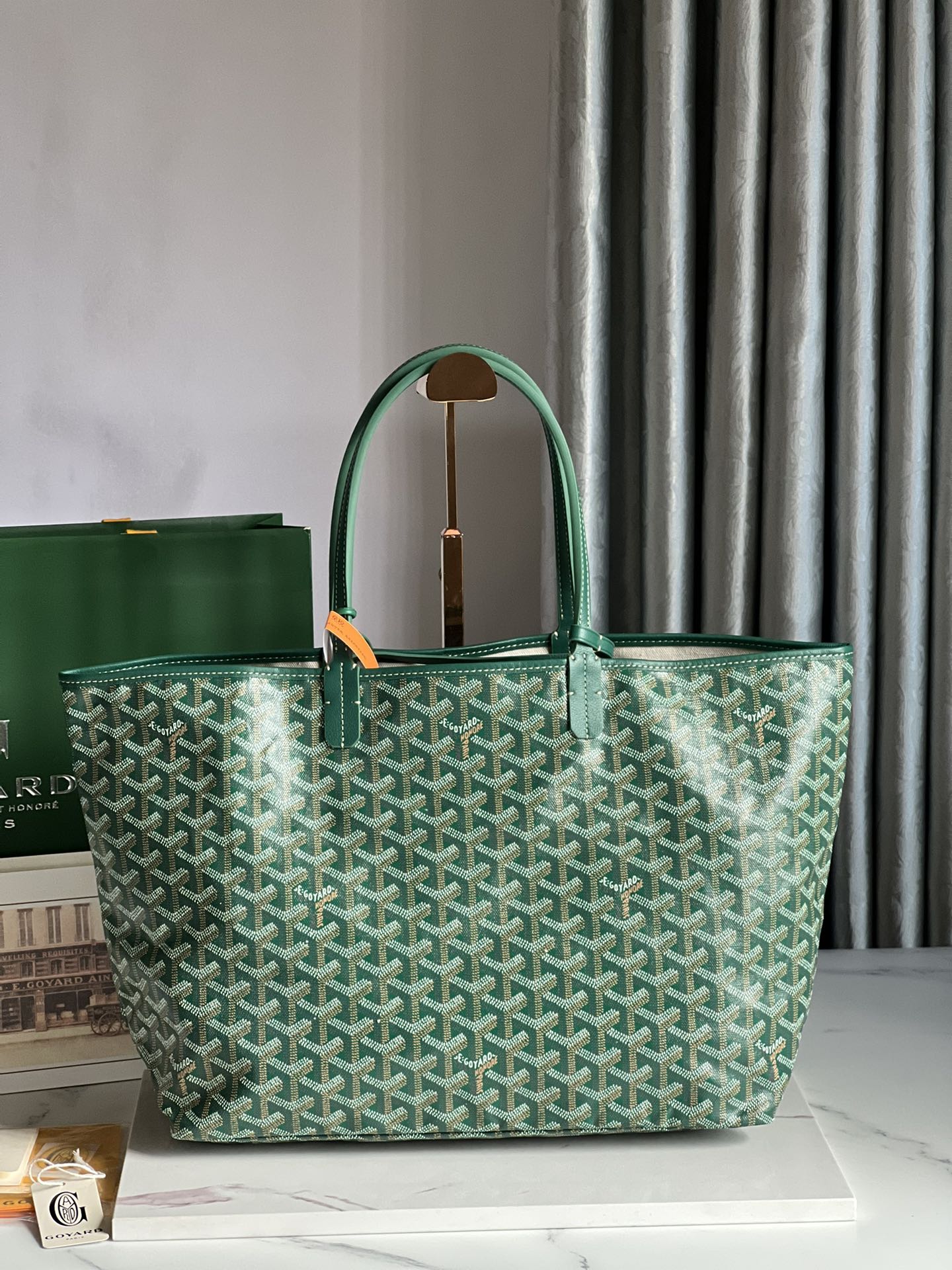 Goyard Hulot Saint Louis PM Bag 34cm Green Canvas & Calfskin