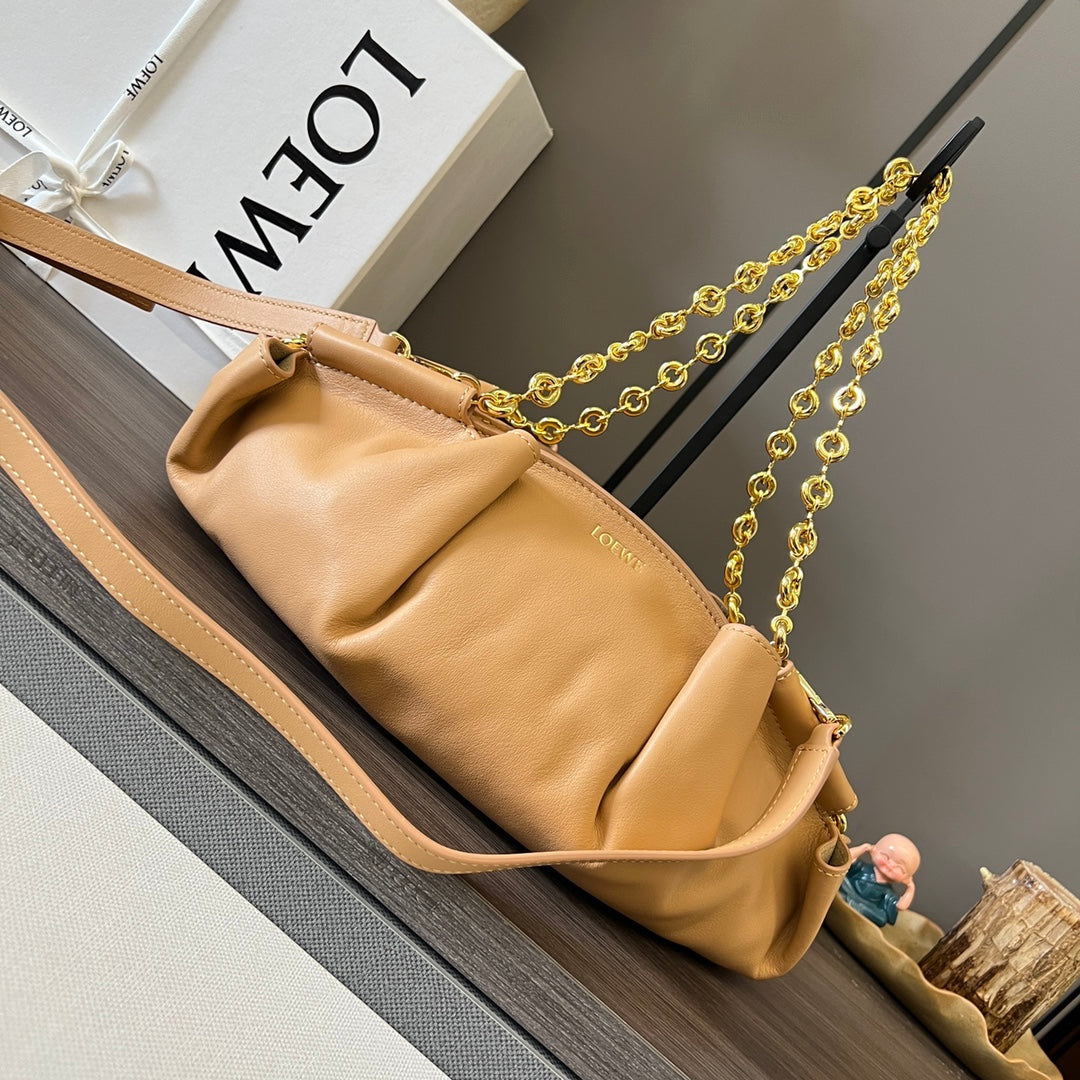 Loewe Small Paseo Chain Shoulder Bag Beige Calfskin