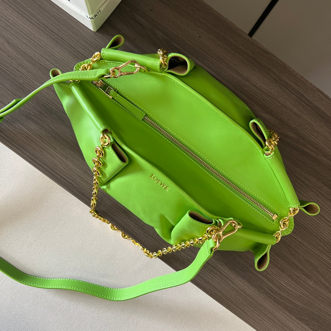 Loewe Small Paseo Chain Shoulder Bag Green Calfskin