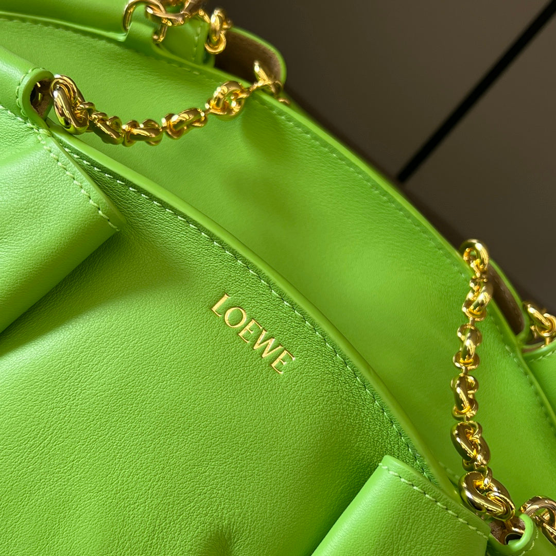 Loewe Small Paseo Chain Shoulder Bag Green Calfskin