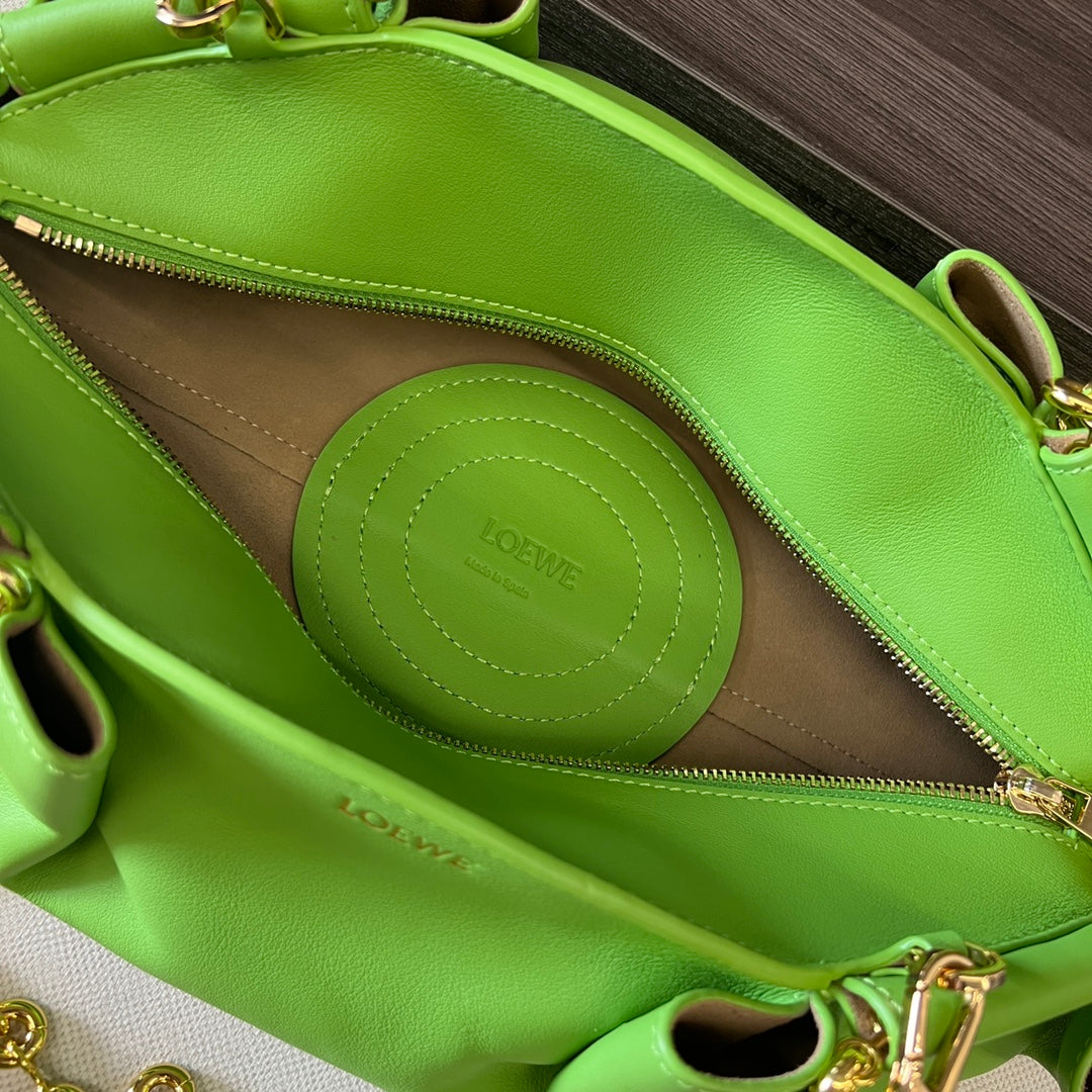 Loewe Small Paseo Chain Shoulder Bag Green Calfskin