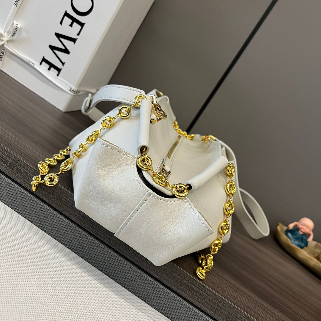 Loewe Small Paseo Chain Shoulder Bag White Calfskin