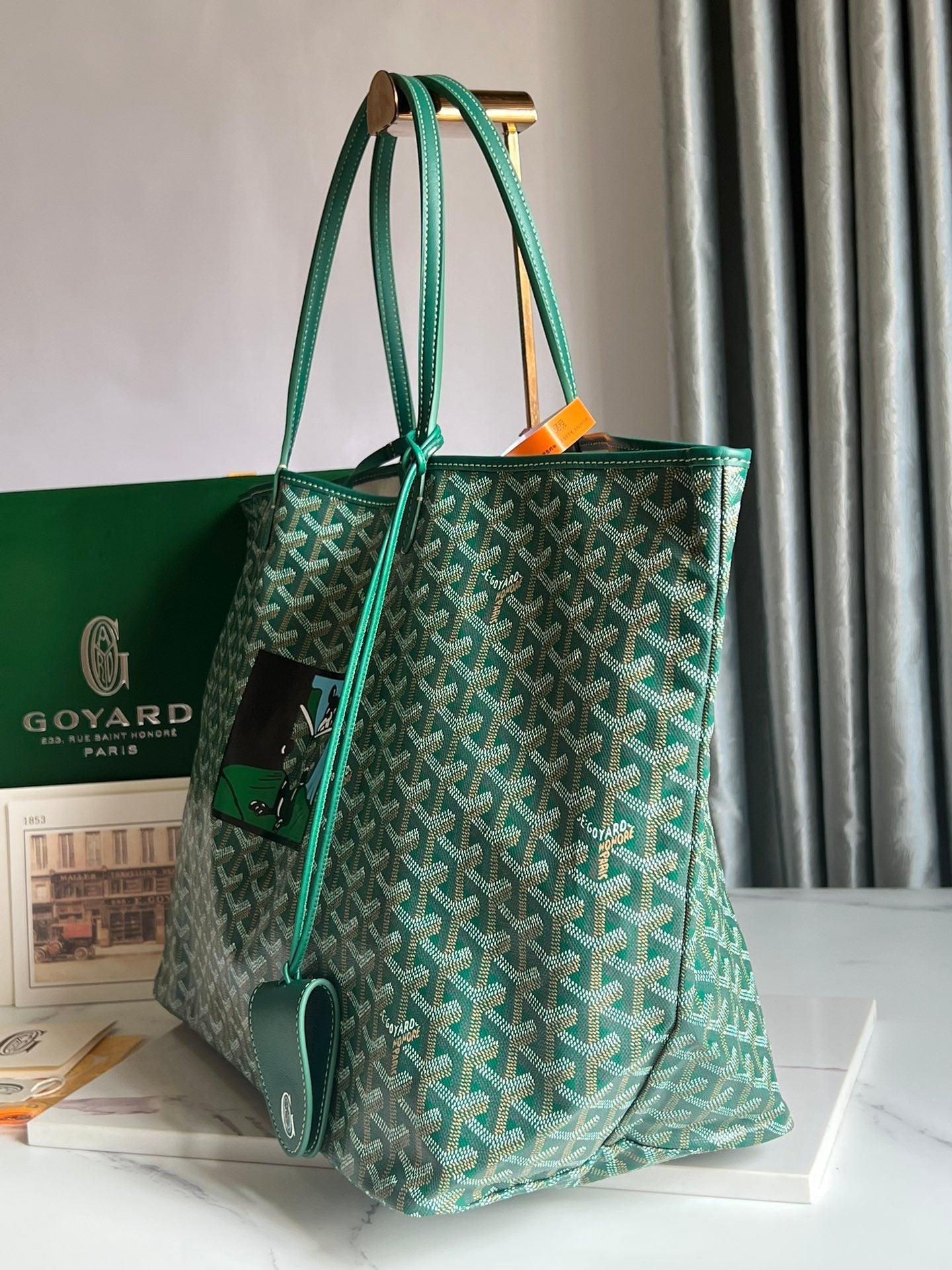 Goyard Hulot Saint Louis PM Bag 39cm Green Canvas & Calfskin
