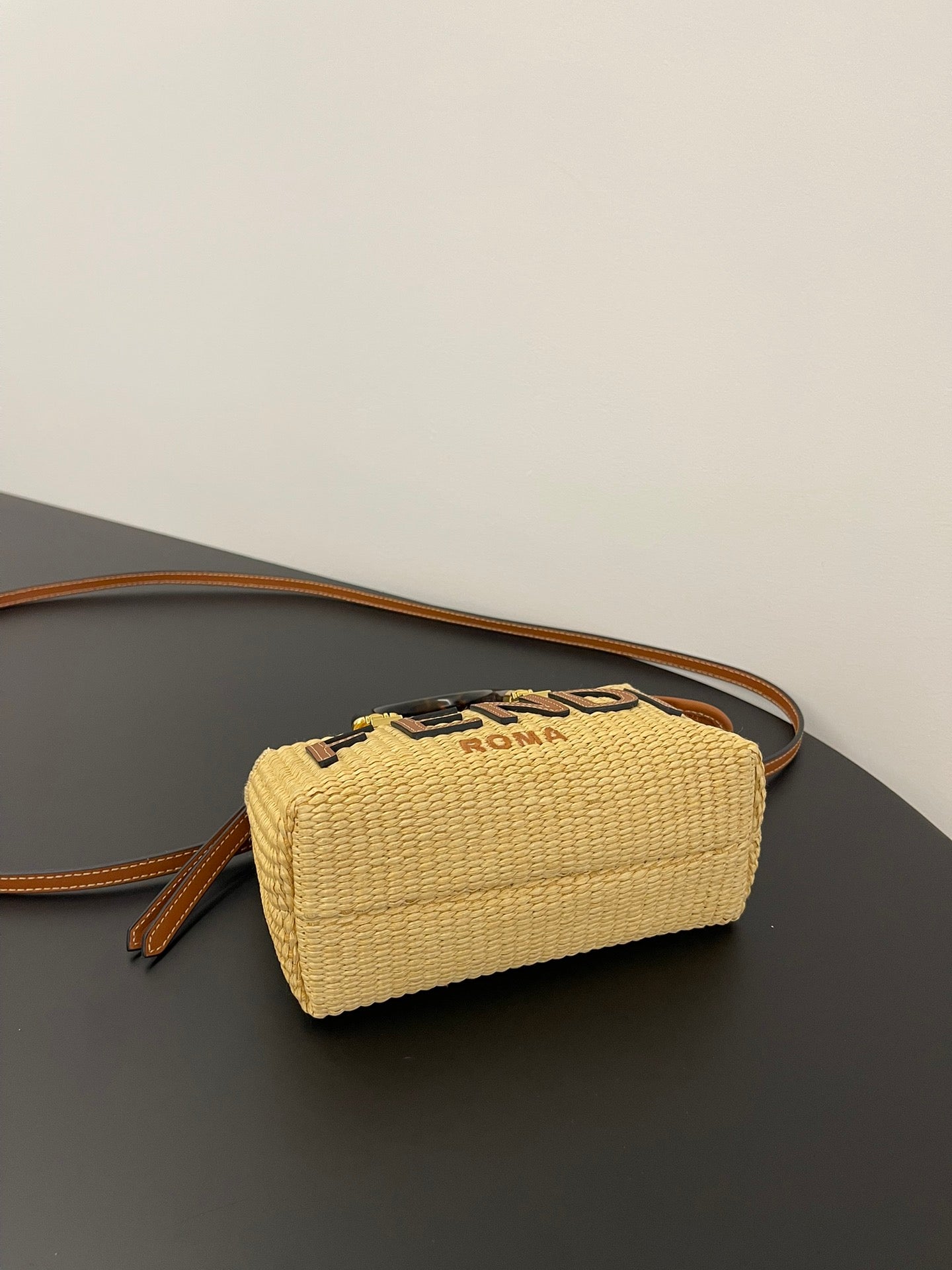 BY THE WAY MINI 18 IN BEIGE STRAW AND BROWN CALFSKIN TRIM