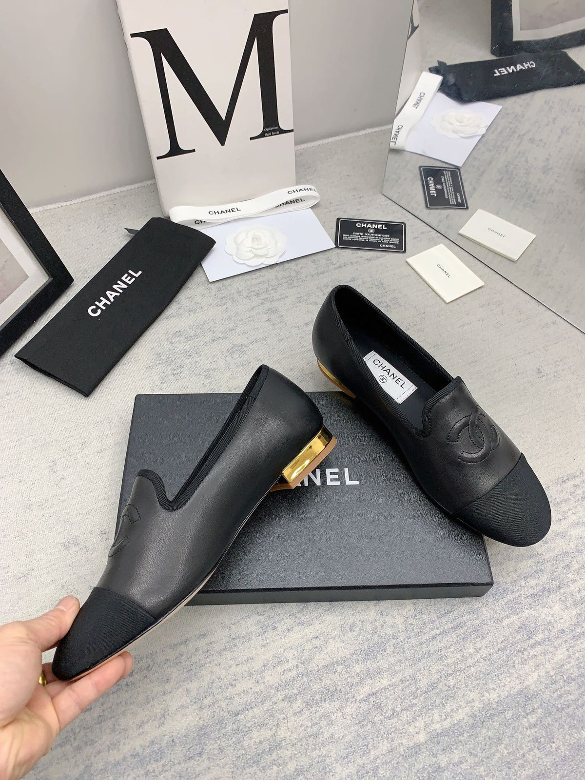 CC 26s Loafers Black Lambskin Ribbed Rubber 159942