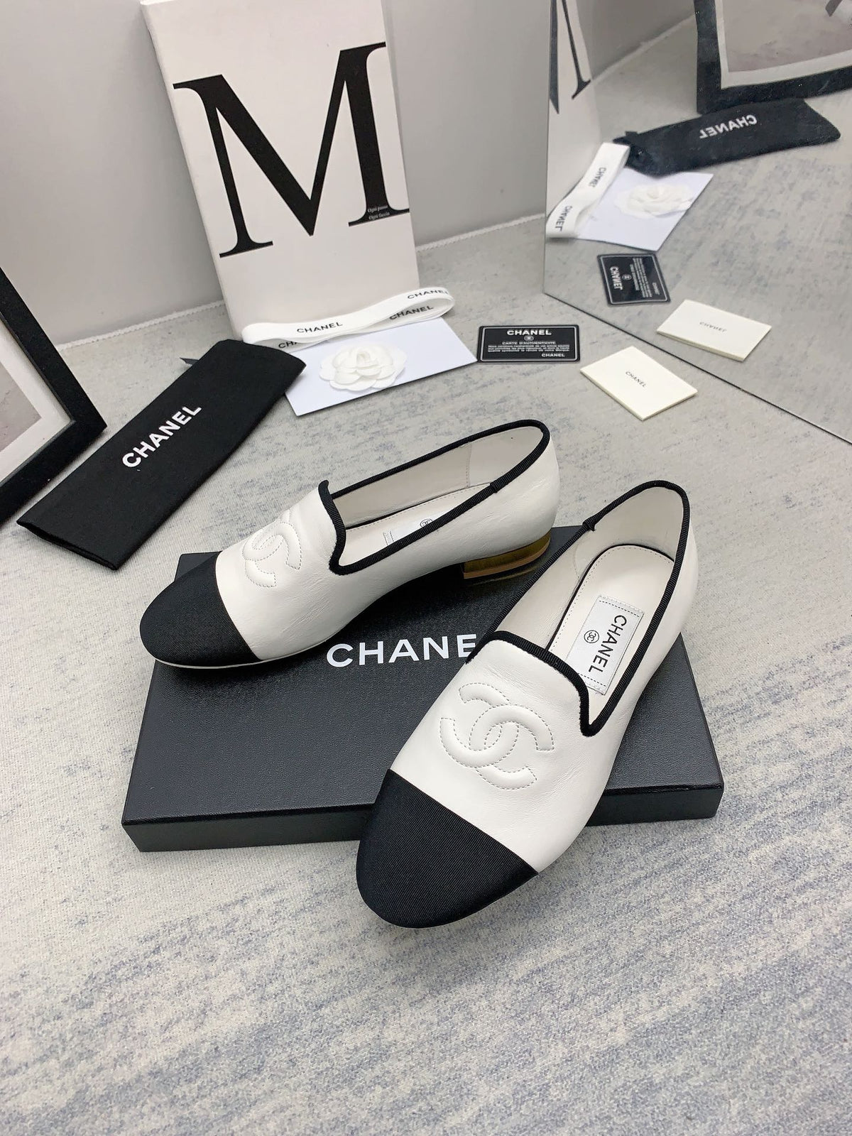 CC 26s Loafers White Black Lambskin Ribbed Rubber 159949