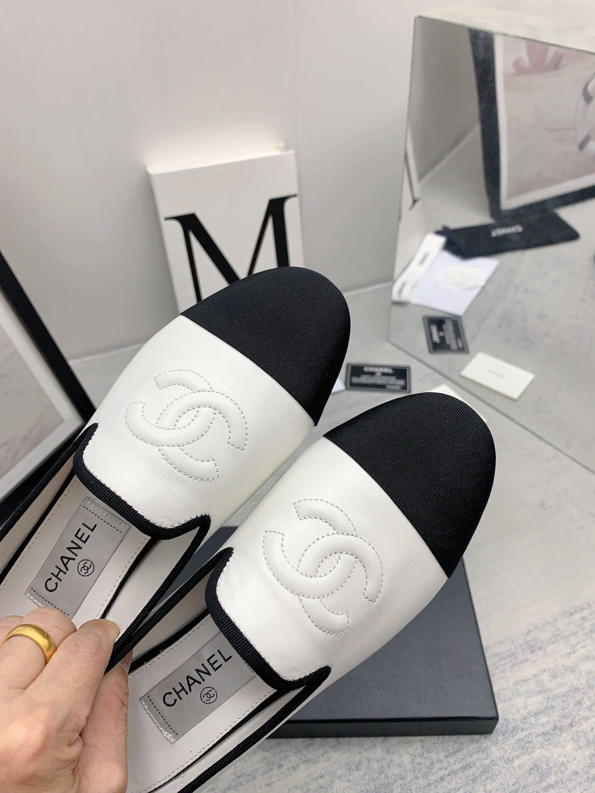 CC 26s Loafers White Black Lambskin Ribbed Rubber 159949