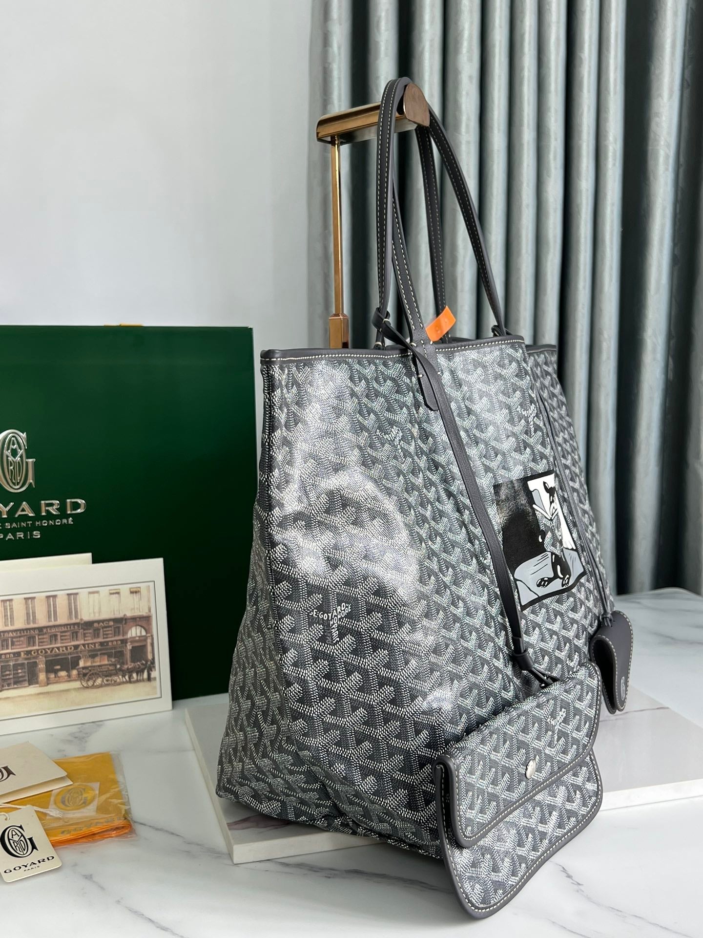Goyard Hulot Saint Louis PM Bag 39cm Grey Canvas & Calfskin