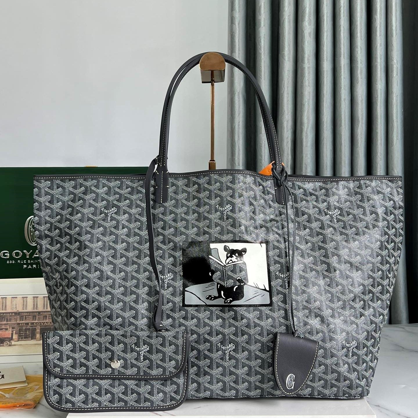 Goyard Hulot Saint Louis PM Bag 39cm Grey Canvas & Calfskin