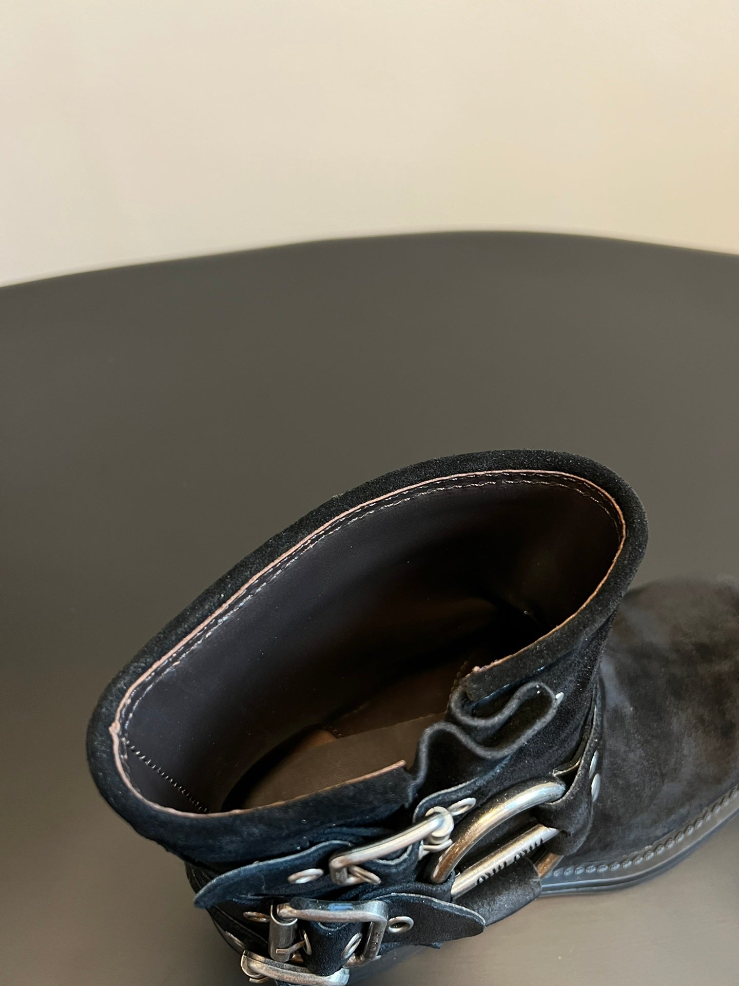 Miu 26s Ankle Boots In Black Suede Silver Hardware