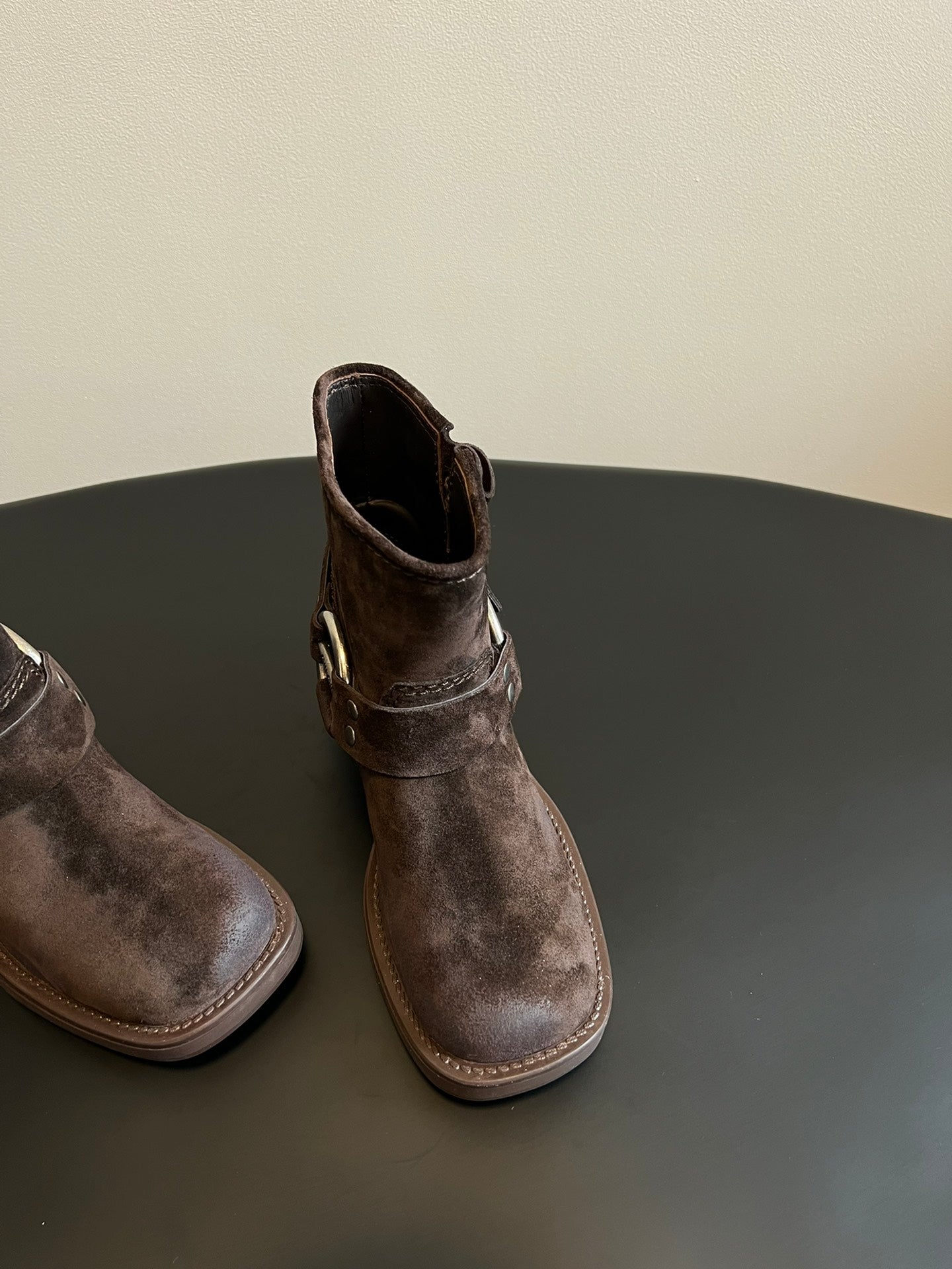 Miu 26s Ankle Boots In Dark Brown Suede Silver Hardware