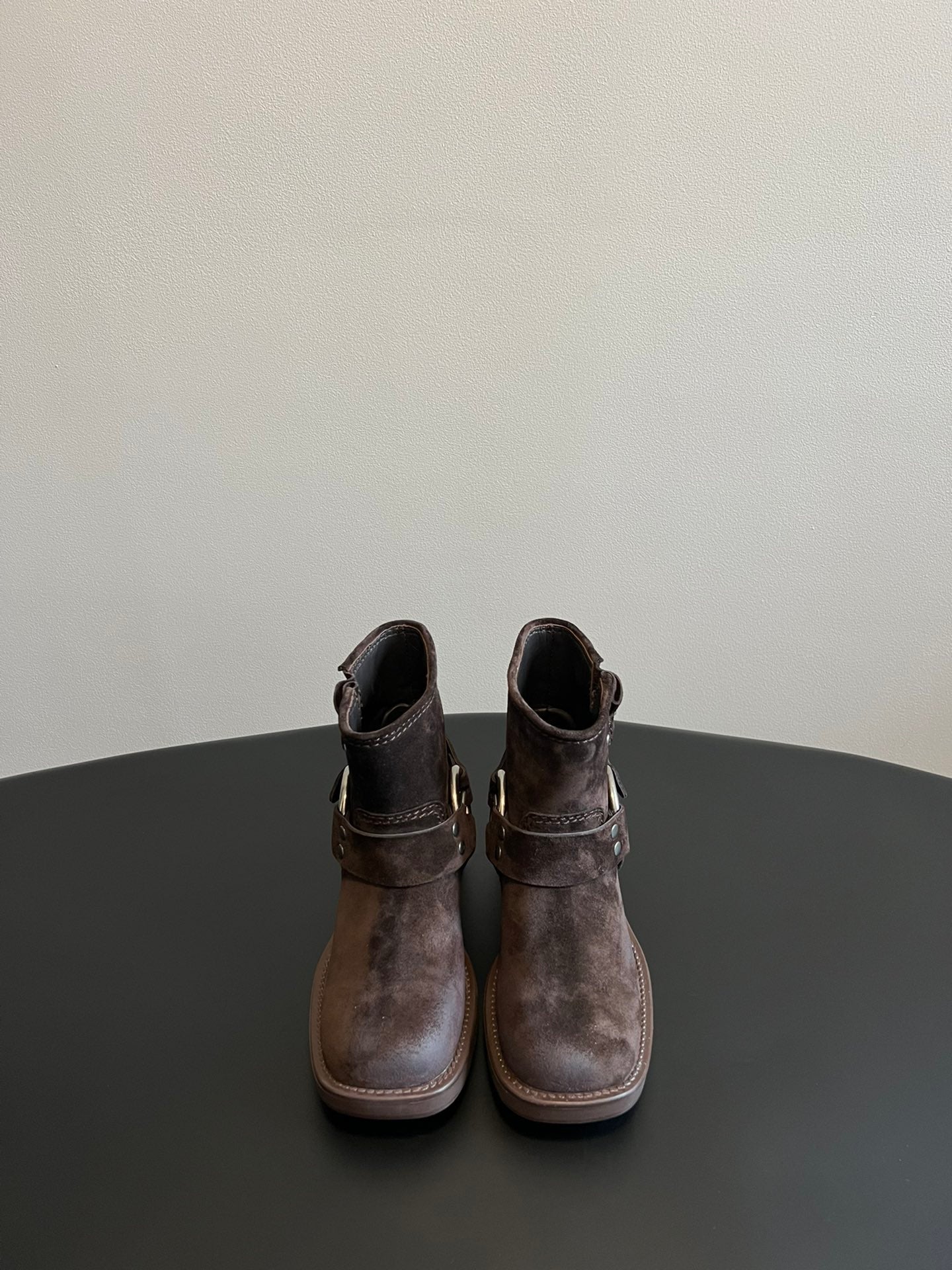 Miu 26s Ankle Boots In Dark Brown Suede Silver Hardware