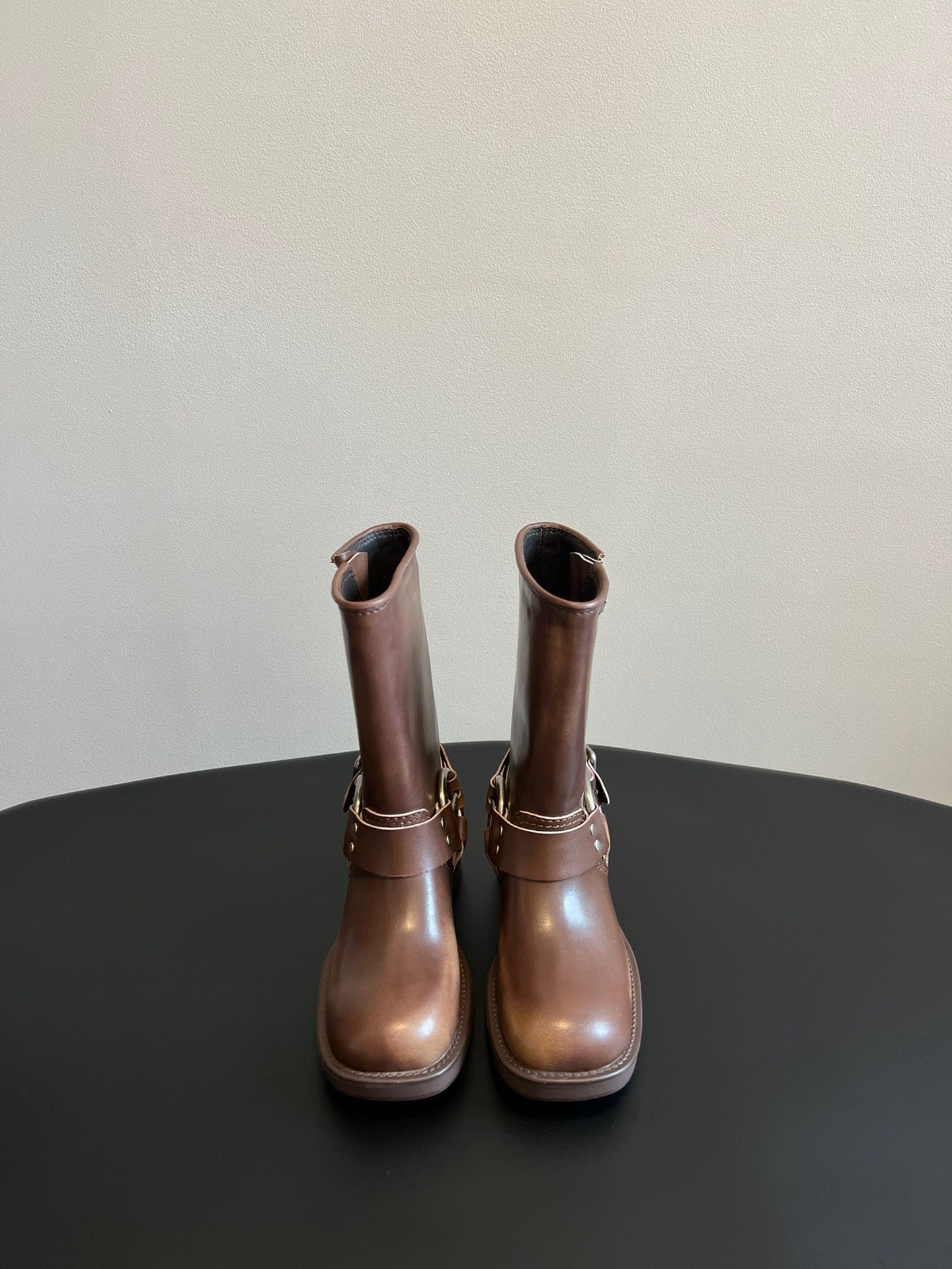 Miu 26s Mid-Calf Boots In Brown Calfskin Silver Hardware