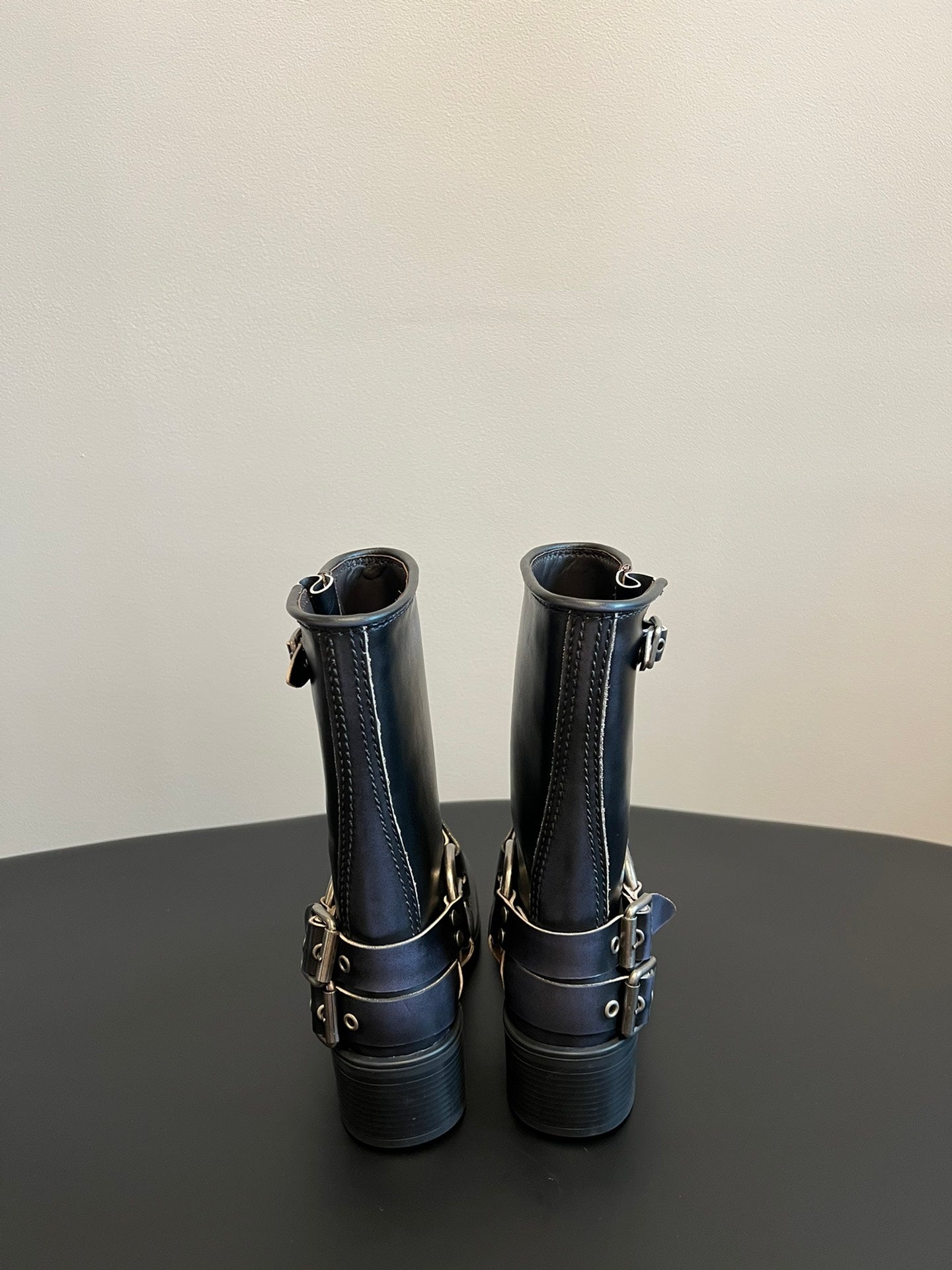 Miu 26s Mid-Calf Boots In Black Calfskin Silver Hardware