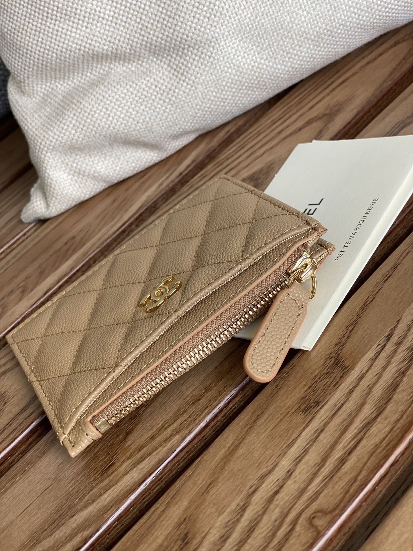 CC A84105 Coin Case Beige Gold Metal Caviar 240737