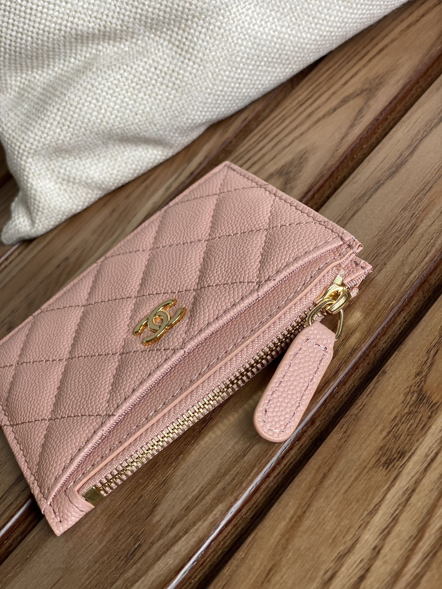 CC A84105 Coin Case Pink Gold Metal Caviar 240743