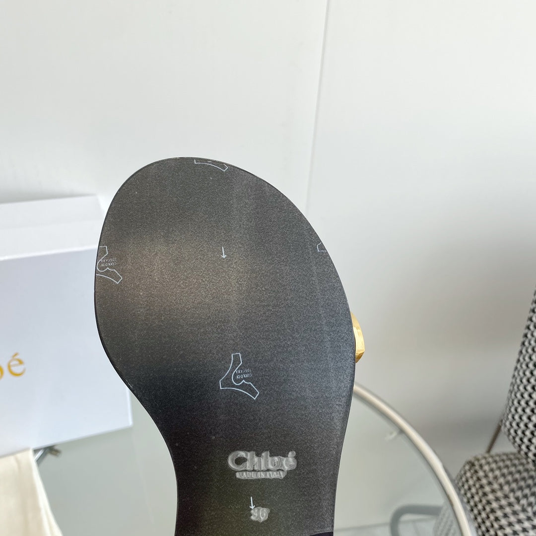 CHLOÉ REBECCA LOW HEELED SANDAL IN RUSSET BROWN LAMBSKIN GOLD HARDWARE