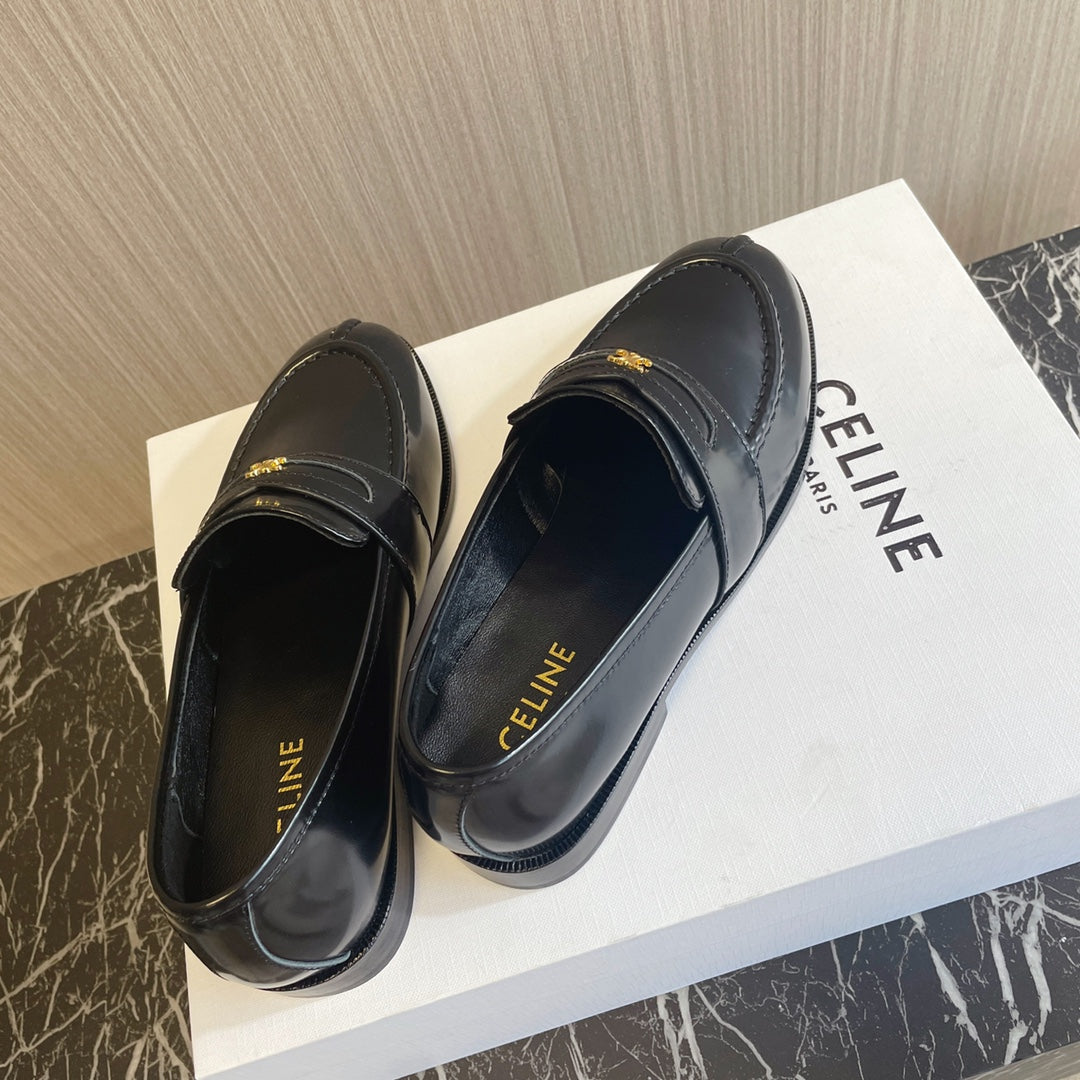 Celine 26s Malaquais Loafers Black Polished Leather 944360