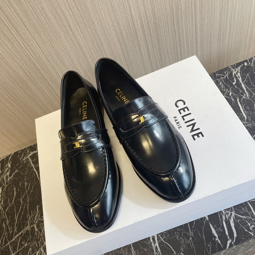 Celine 26s Malaquais Loafers Black Polished Leather 944360