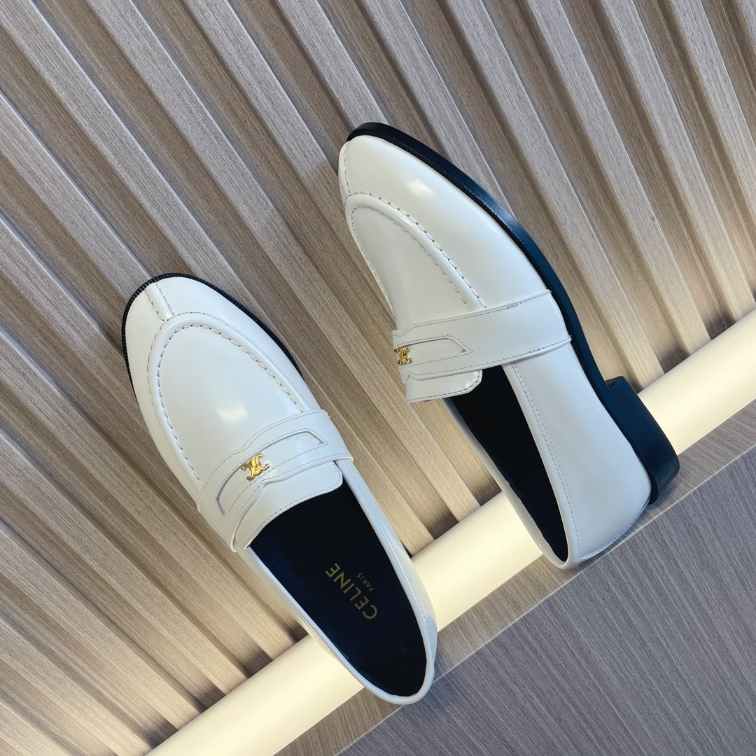 Celine 26s Malaquais Loafers White Polished Leather 944358