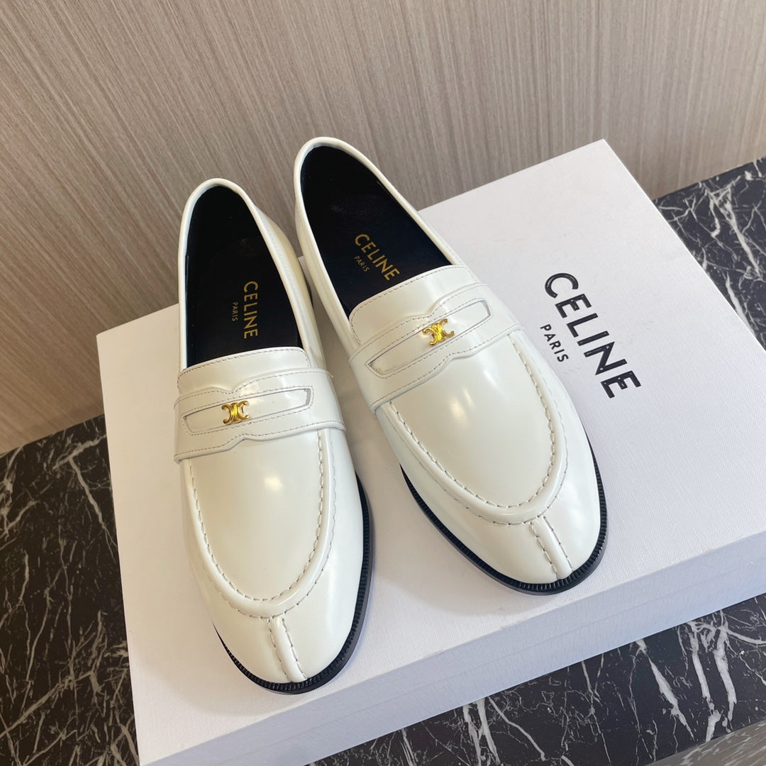 Celine 26s Malaquais Loafers White Polished Leather 944358