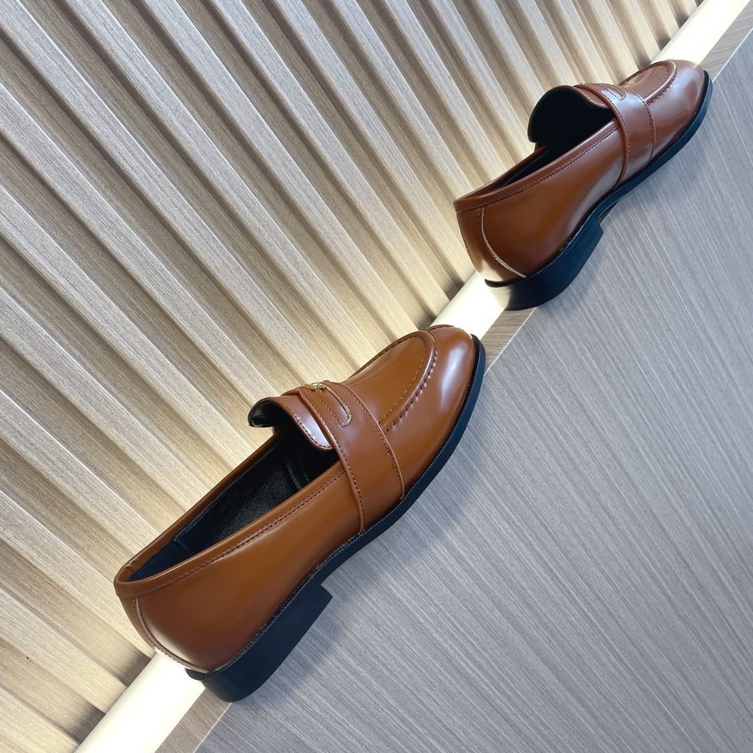 Celine 26s Malaquais Loafers Tan Brown Polished Leather 944359