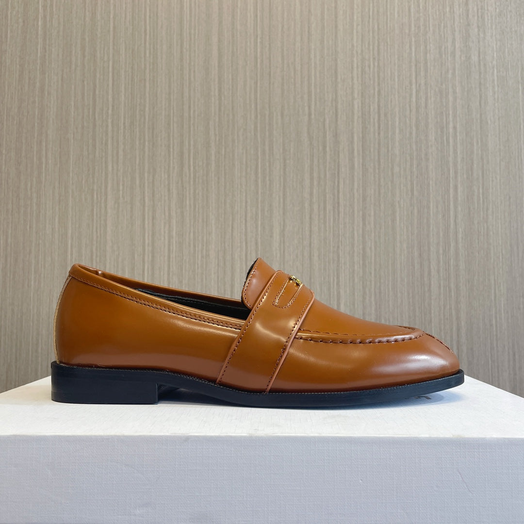 Celine 26s Malaquais Loafers Tan Brown Polished Leather 944359