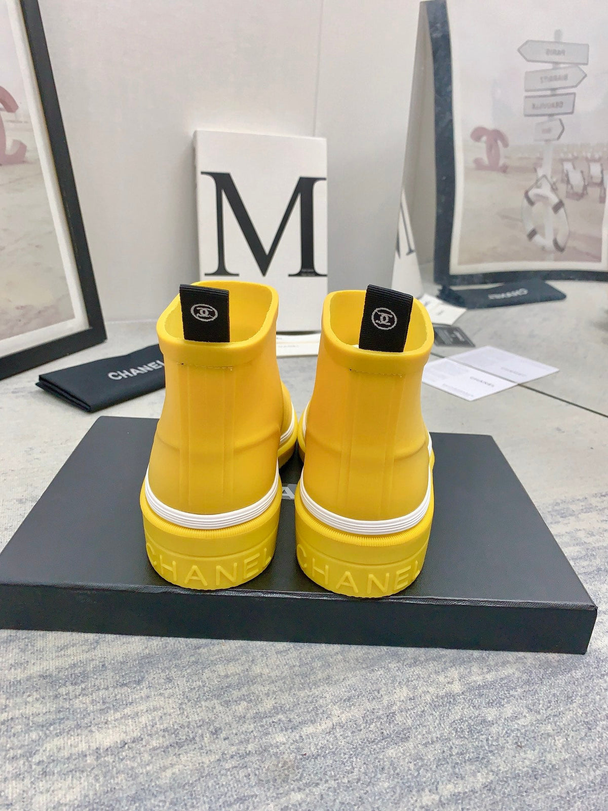CC 26s Short Rain Boots 2cm Yellow White Caoutchouc Rubber 163773