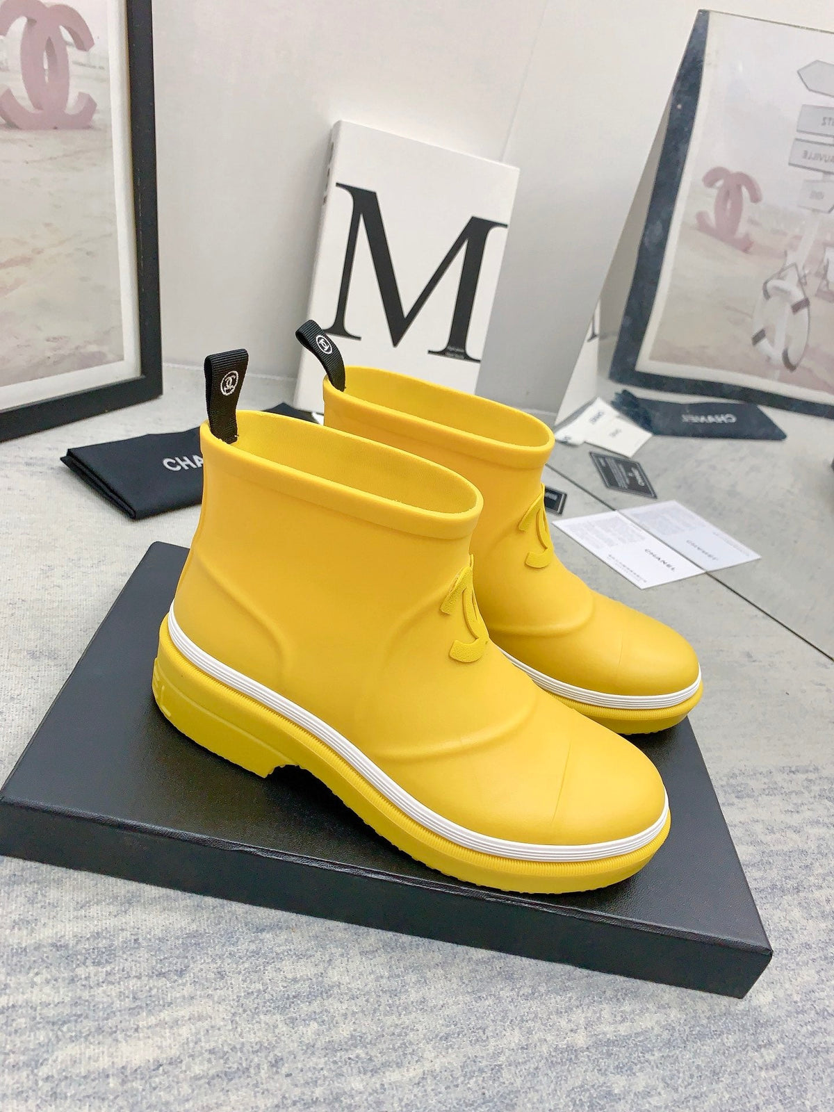 CC 26s Short Rain Boots 2cm Yellow White Caoutchouc Rubber 163773