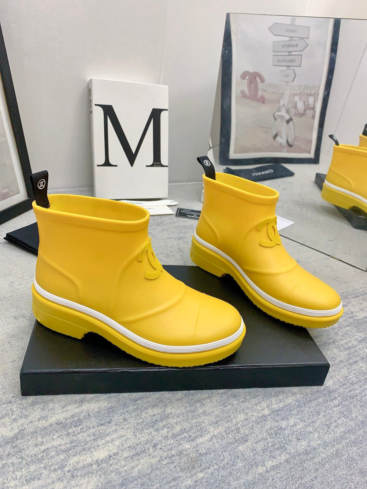 CC 26s Short Rain Boots 2cm Yellow White Caoutchouc Rubber 163773