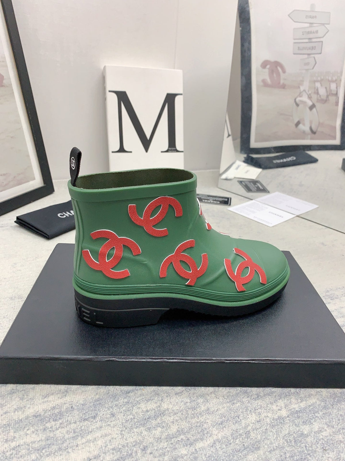 CC 26s Short Rain Boots 2cm Green Red Caoutchouc Rubber 163772