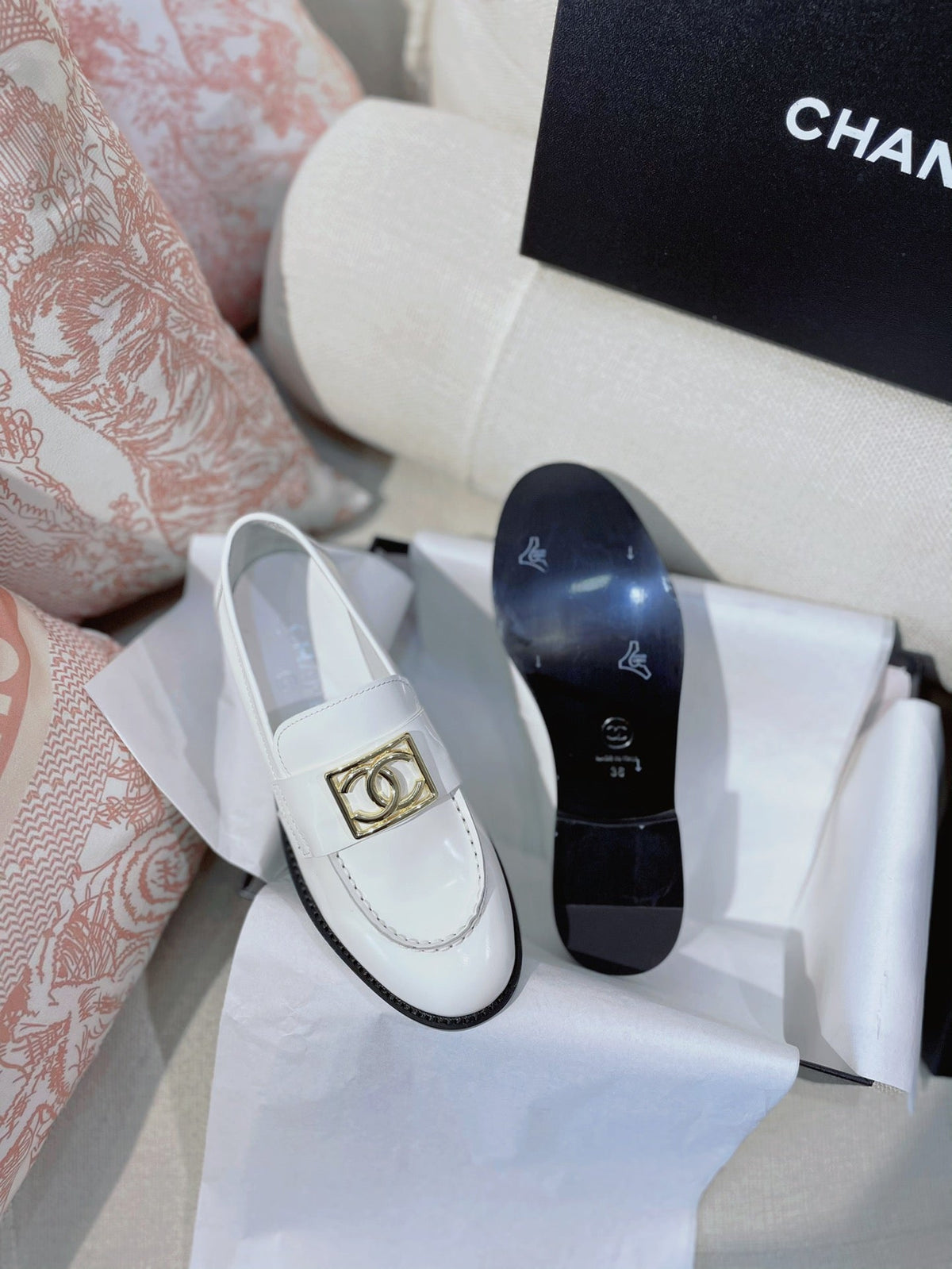 Chanel 26s Loafers White Patent Leather 156350