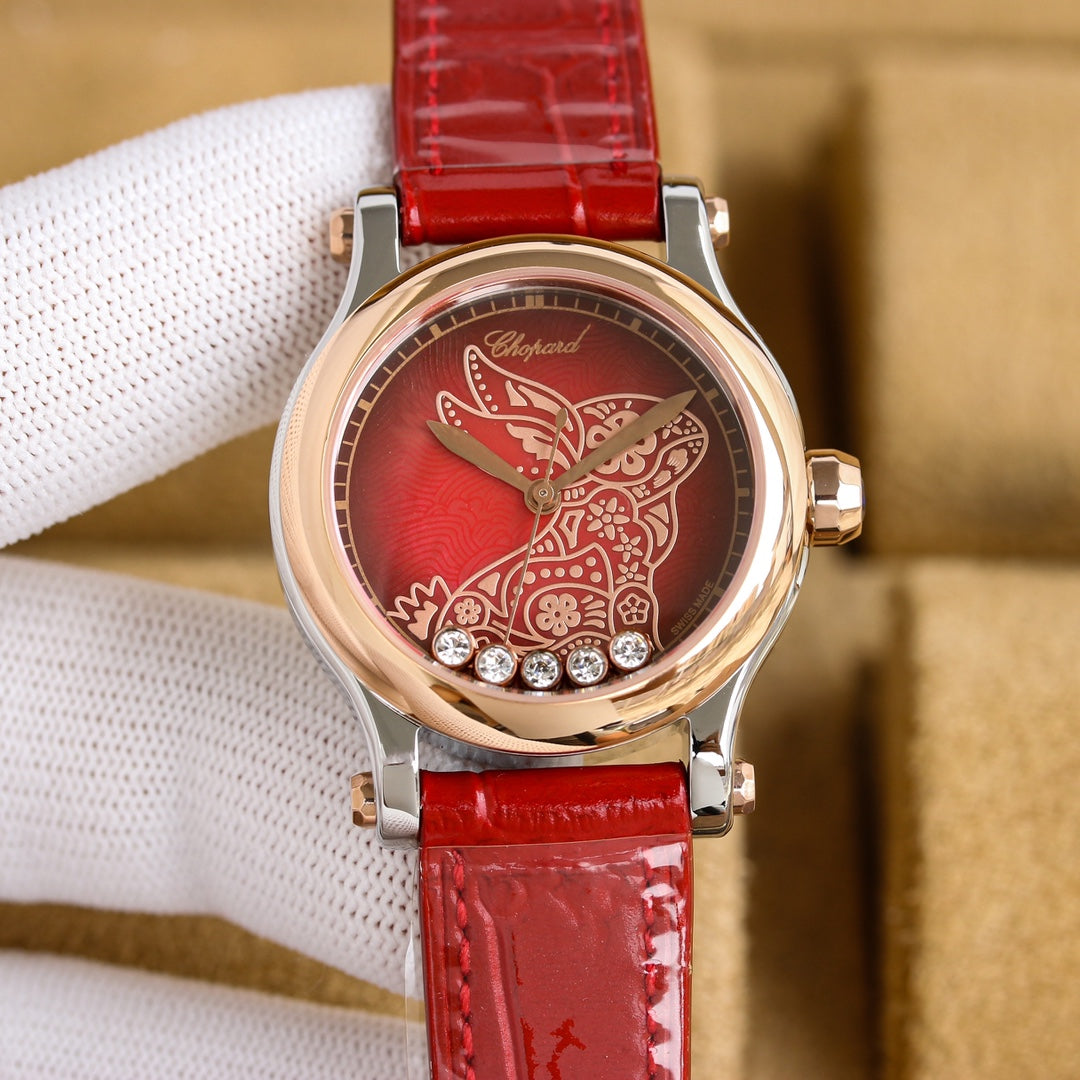 Happy Diamond 36mm Pink Gold Red Dial