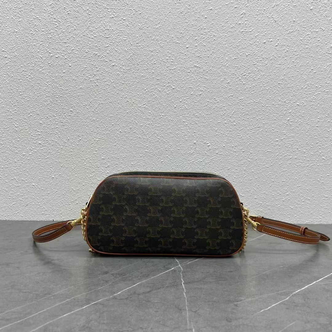 Celine Mini Camera Shoulder Bag Triomphe Black Brown Canvas & Calfskin